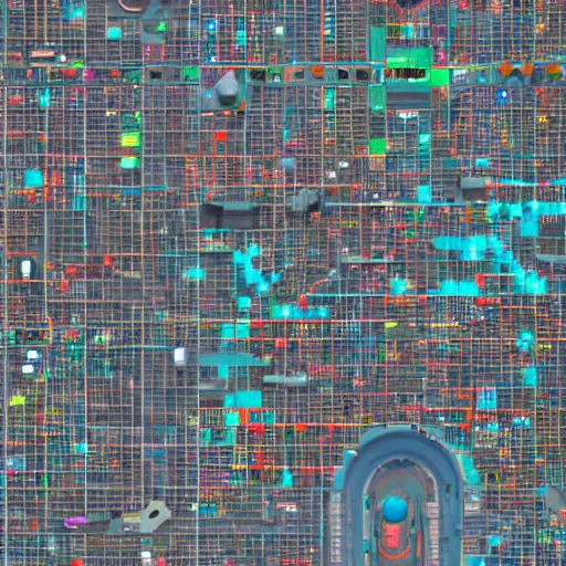 Prompt: top down view a a cyberpunk city map