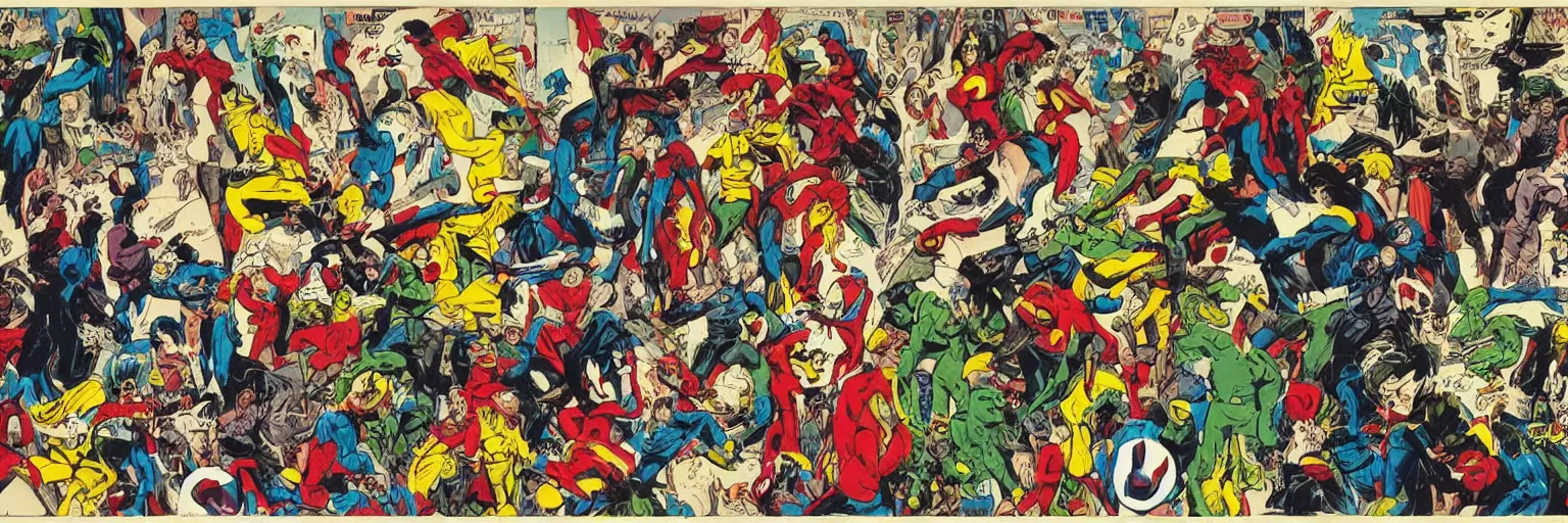 Image similar to vintage comic book art of diverse people, comics superhero, modern art,