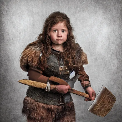 Prompt: photorealistic photograph of female dwarf with axe by Suzi Eszterhas, photorealism, photorealistic, realism, real, highly detailed, ultra detailed, detailed, f/2.8L Canon EF IS lens, Canon EOS-1D Mark II, Wildlife Photographer of the Year, Pulitzer Prize for Photography, 8k