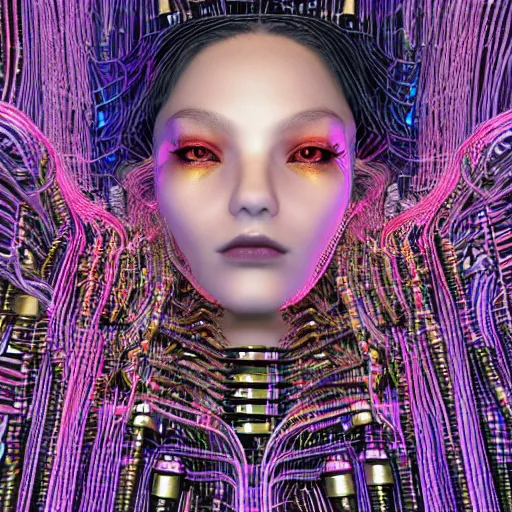 Image similar to give me a higher love, piles of modular synth cables, kawaii puerto rican goddess swimming up wearing a headpiece made of circuit boards, by cameron gray, wlop, stanley kubrick, masamune, hideki anno, jamie hewlett, unique perspective, trending on artstation, 3 d render, vivid