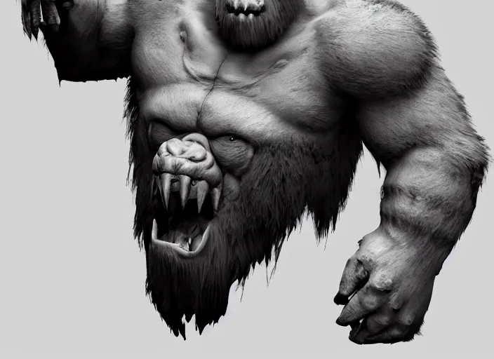 Image similar to extremely scary angry old tough rough looking albino warrior gorilla. scars, scary, gruffness, interesting 3 d character concept by square enix, in the style of league of legends, hyper detailed, cinematic, final fantasy, character concept, ray tracing, fur details, maya, c 4 d, artstation