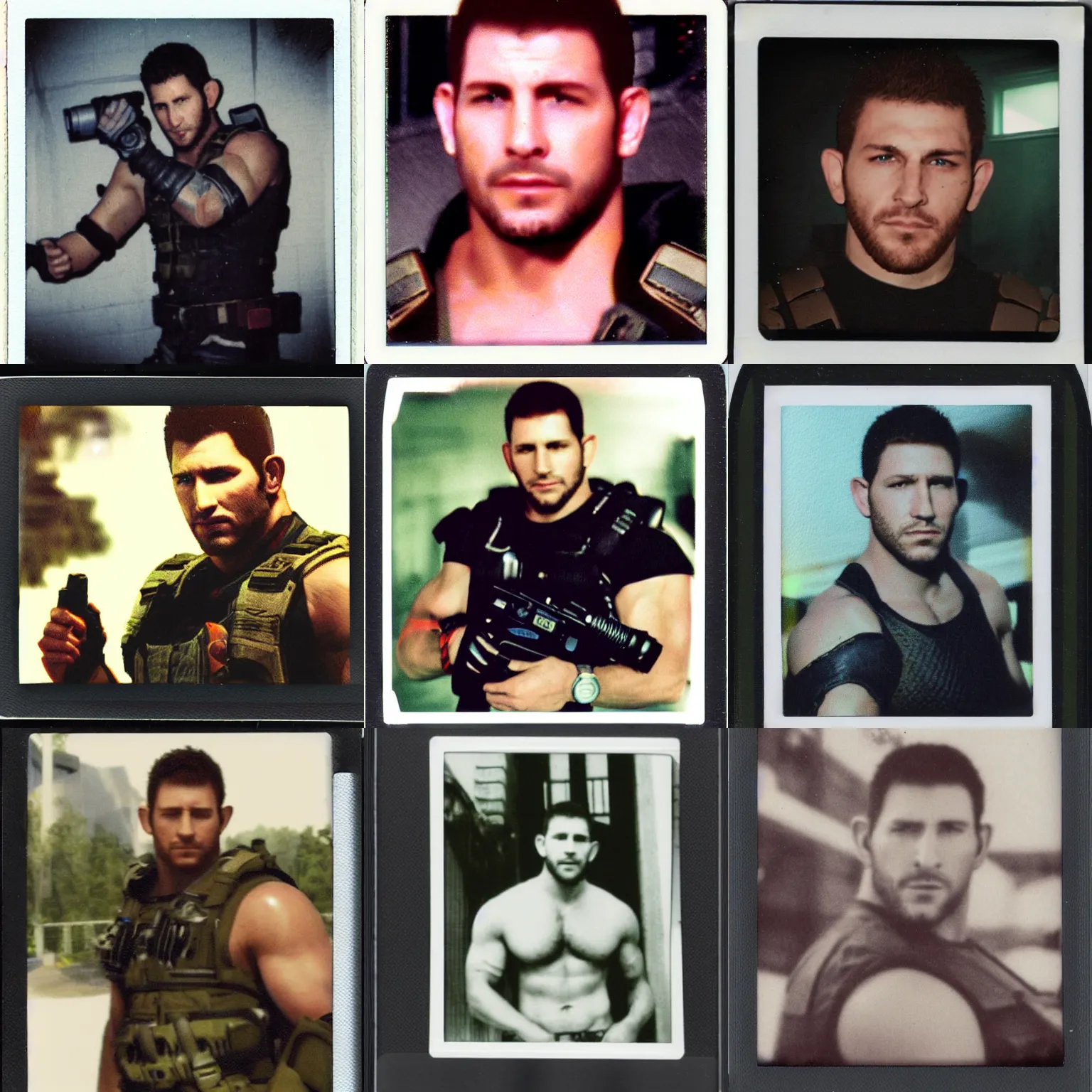 Prompt: a polaroid photo of chris redfield