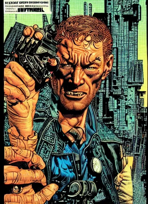 Image similar to cyberpunk the punisher. portrait by clyde caldwell and jean giraud and will eisner and gil elvgren