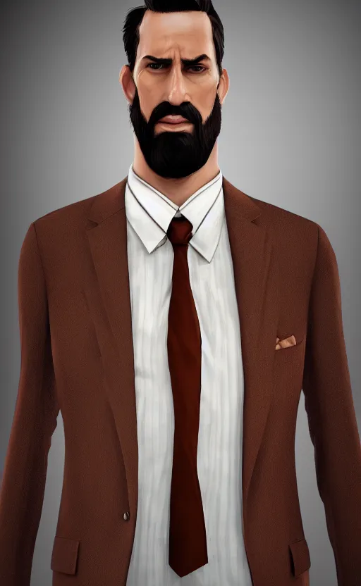 Image similar to a rich daddy, 3 6 years old, wear brown suits, stubble, cramel hair, character concept art, octane render, trending by artstation, artbreeder