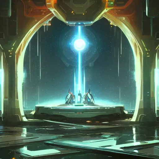 Image similar to an sci - fi glowing peaceful temple by greg rutkowski and ross tran