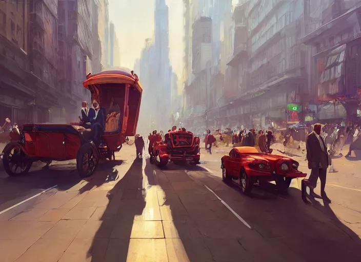 Image similar to an oligarch riding an open coach pulled by crowd of poor people instead of horses in a Mandelbrot fractal modern city by Craig Mullins, ilya kuvshinov, krenz cushart, artgerm trending on artstation by Edward Hopper and Dan Mumford and WLOP and Rutkovsky, Unreal Engine 5, Lumen, Nanite