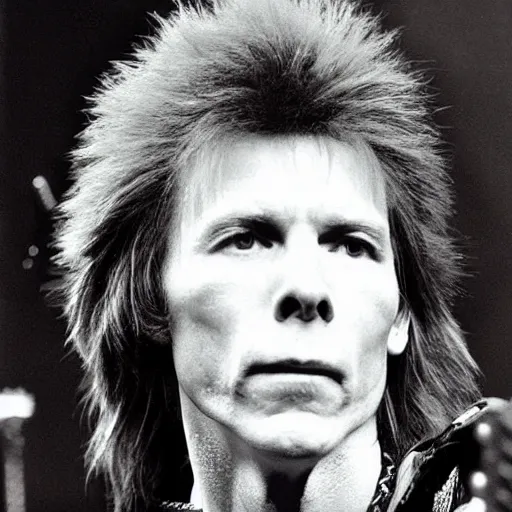 Image similar to ziggy played guitar jamming good with weird and gilly and the spiders from mars he played it left hand but made it too far became the special man then we were ziggy's band, inspired by mario martinez