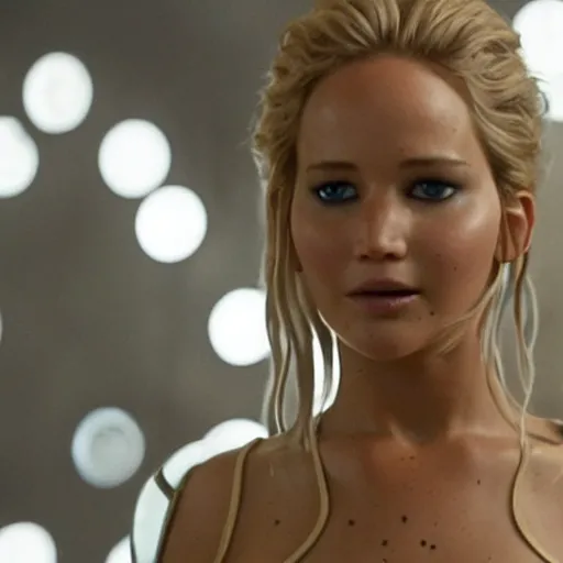 Image similar to still of Jennifer Lawrence as Leelu Dallas in a remake of The Fifth Element (2029)