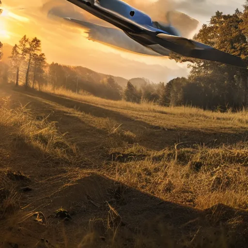 Prompt: war torn battlefield outside of a forest, crashed plane, dragon flies overhead, golden hour, ray tracing reflection, 8k, hyper realistic, insainly detailed, hdr, octan render,