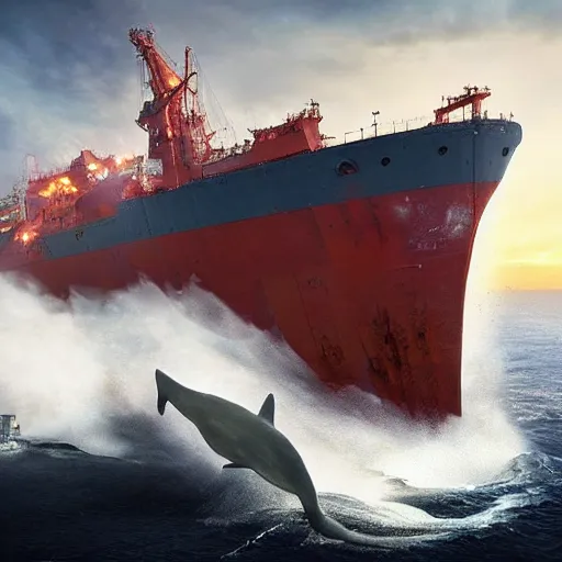 Image similar to A horrifying national geographic photo of an Oil Tanker being torn apart by the Mythical Ningen, ultra detailed, hyper realistic 4K
