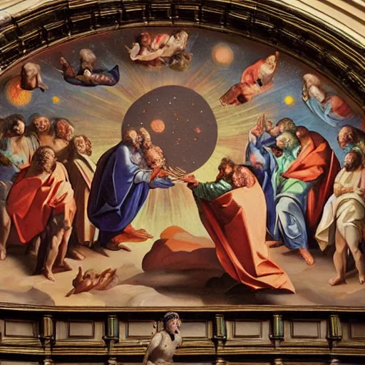 Image similar to creation of the universe painted in the gent altar piece