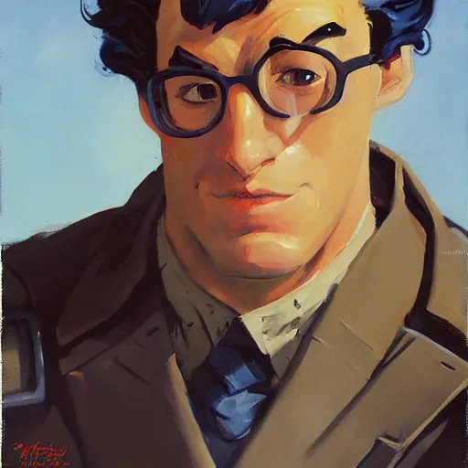 Image similar to greg manchess portrait painting of armored ghostbuster egon spengler as overwatch character, medium shot, asymmetrical, profile picture, organic painting, sunny day, matte painting, bold shapes, hard edges, street art, trending on artstation, by huang guangjian and gil elvgren and sachin teng