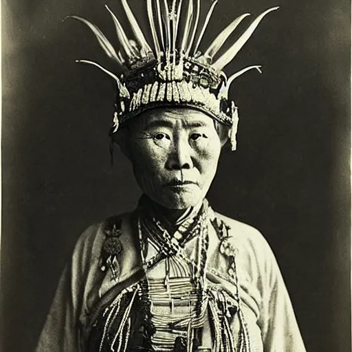 Image similar to vintage photo of a yunnan empress by edward s curtis, photo journalism, photography, cinematic, national geographic photoshoot