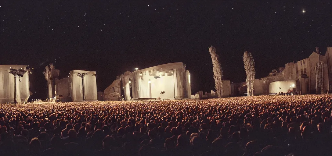 Image similar to a very high resolution image from a new movie. a beautiful concert during the night. photorealistic, photography, directed by stanley kubrick