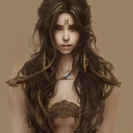 Image similar to portait 2 5 years arabic centred, very long hair, hd, hyperdetailed illustration by irakli nadar, intricate linework, bright colors, octopath traveler, final fantasy, unreal engine 5 highly rendered, global illumination, radiant light