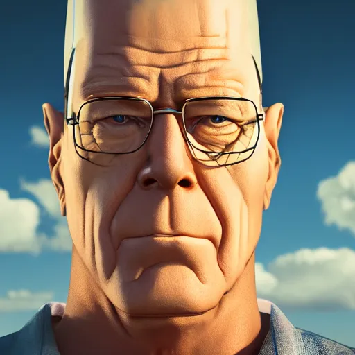 Prompt: Portrait of Hank Hill in Breaking Bad, splash art, movie still, cinematic lighting, dramatic, octane render, long lens, shallow depth of field, bokeh, anamorphic lens flare, 8k, hyper detailed, 35mm film grain