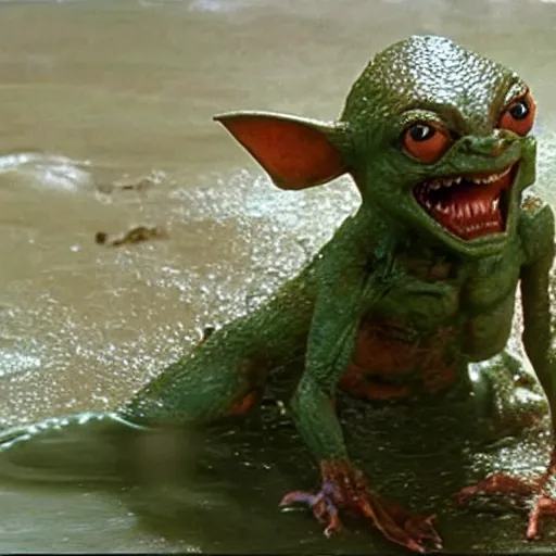 Prompt: a film still of gremlin coming out of water in star wars realistic, detailed