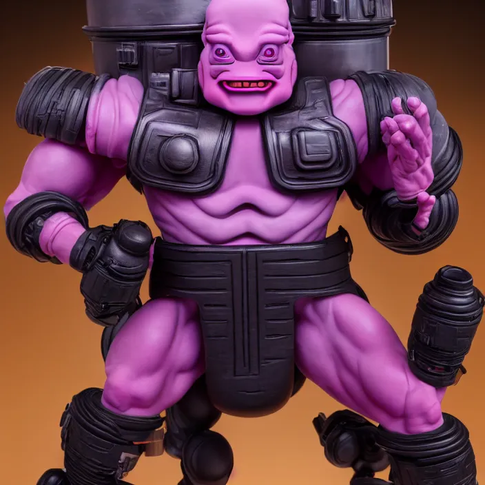 Image similar to photograph of a real-life beautiful Krang standing with black jar Extremely detailed. 8k