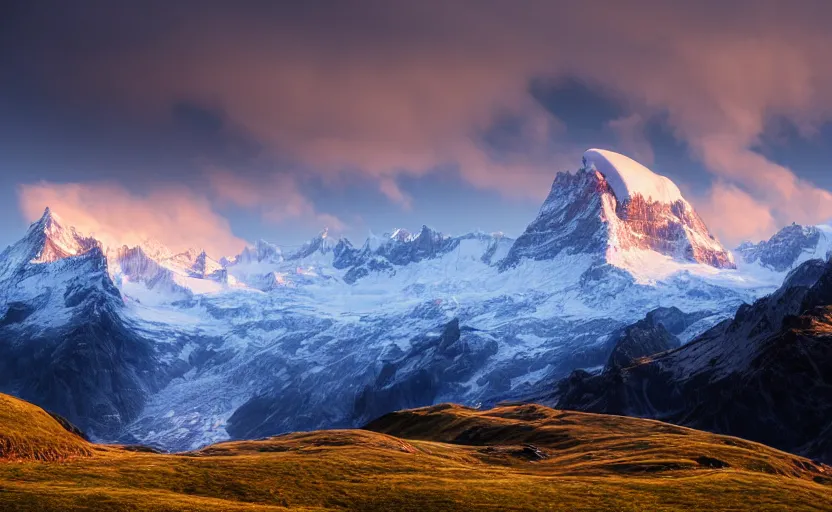 Image similar to a dramatic swiss alps landscape photo by ryan dyar, highly detailed, 8 k