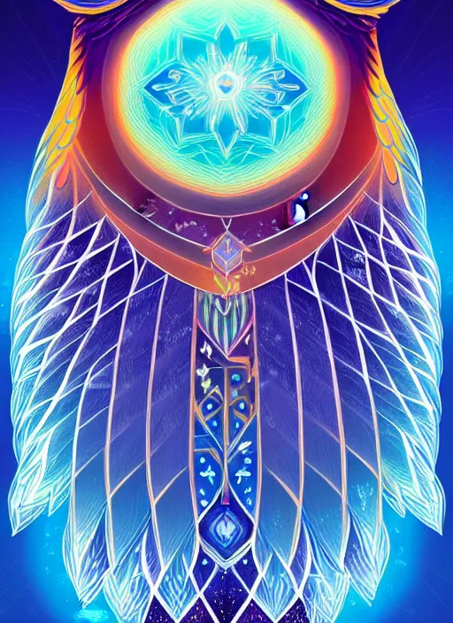 Image similar to symmetry!! product render poster vivid colors divine proportion owl, ice and snow, glowing fog intricate, elegant, highly detailed, digital painting, artstation, concept art, smooth, sharp focus, illustration,