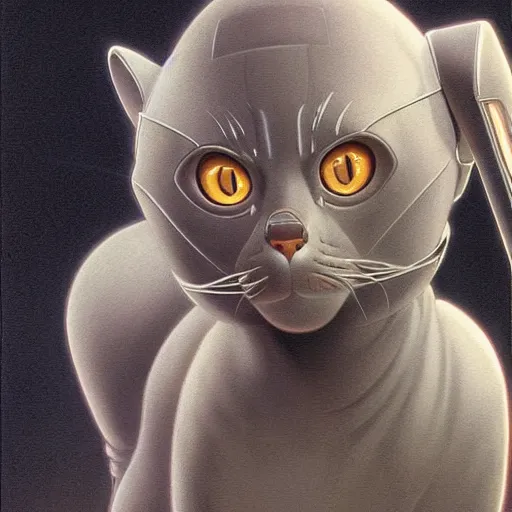 Image similar to A cyborg cat, realistic, sharp focus, 8k high definition, insanely detailed, intricate, elegant, art by Ralph McQuarrie