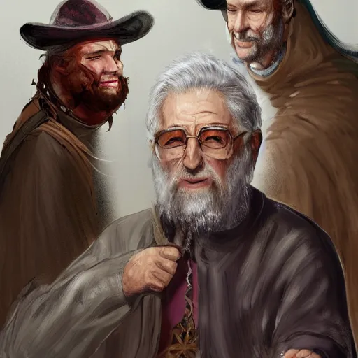 Prompt: concept art, portrait, friendly 70 years old men, humpback, grandparent, mage, medieval clothes, high detail, digital art