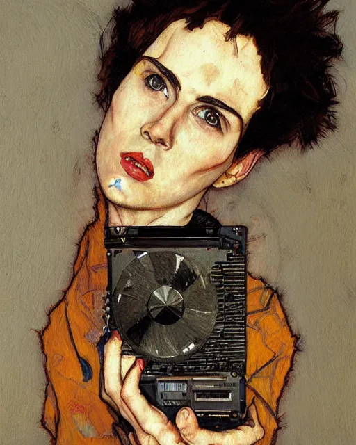 Image similar to portrait of a gpu by greg rutkowski in the style of egon schiele