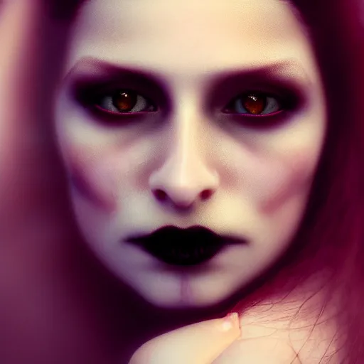 Image similar to photographic portrait of a stunningly beautiful gothic vampire female in soft dreamy light at sunset, contemporary fashion shoot, by edward robert hughes, annie leibovitz and steve mccurry, david lazar, jimmy nelsson, breathtaking, 8 k resolution, extremely detailed, beautiful, establishing shot, artistic, hyperrealistic, beautiful face, octane render