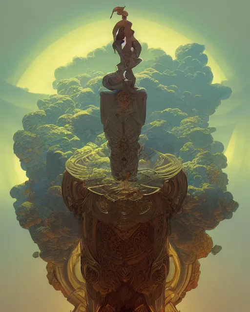 Prompt: standing on an empire, coherent design, symmetrical, concept art, vivid color, complementary color, golden ratio, detailed, sharp lines, intricate ink illustration, rainbowshift, by maxfield parrish, by peter mohrbacher, by gustave dore, by alphonse mucha, deviantart, octane render