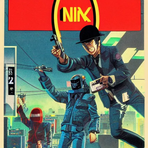 Image similar to 1979 OMNI Magazine, Anime Neo-tokyo bank robbers fleeing the scene with bags of money, Highly Detailed, 8k :4 by Vincent Di Fate : 8