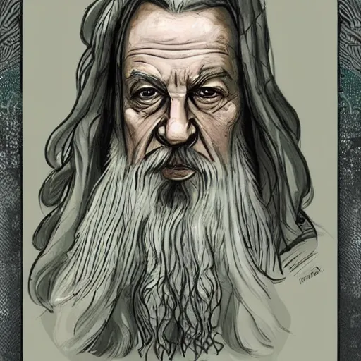 Prompt: Gandalf draws stares and glares at the busy Starbucks, concept art