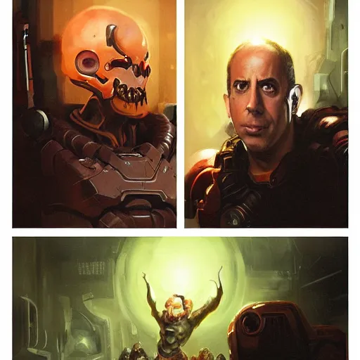 Image similar to doom 2 jerry seinfeld, by greg rutkowski