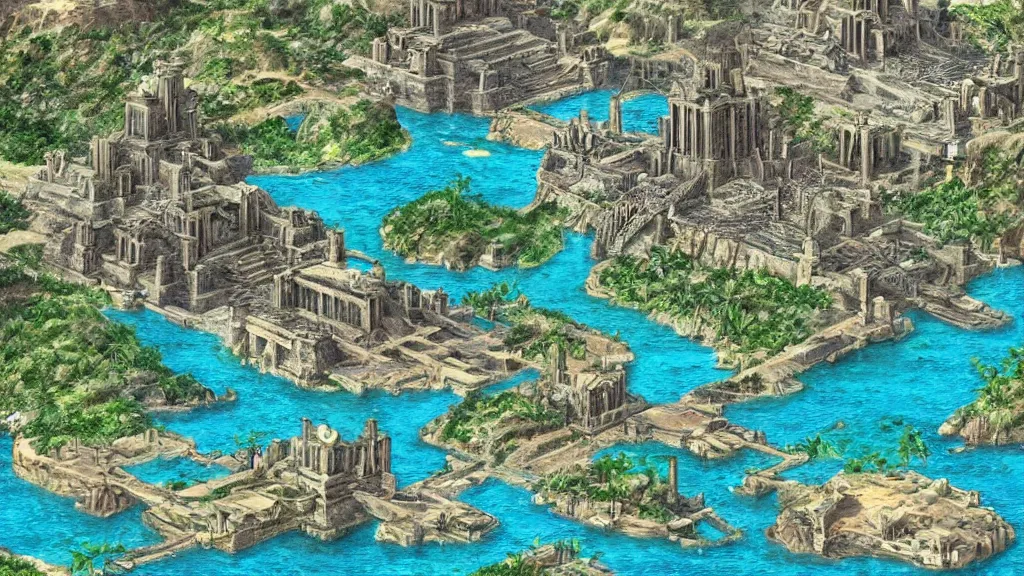 Prompt: digital painting of the advanced lost city of atlantis at its peak, circa 3 0 0 0 bc