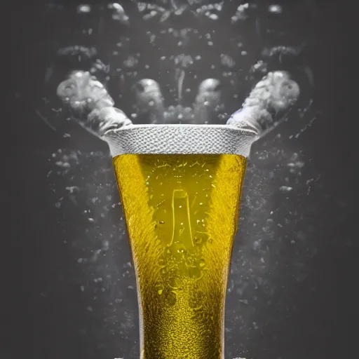 Image similar to hop cone juice, new england ipa, highly detailed silver nitrate photo, light gold accents, smoky bar, black and white, intricate complexity, horror, trending on art station, photoreal, 8 k, octane render