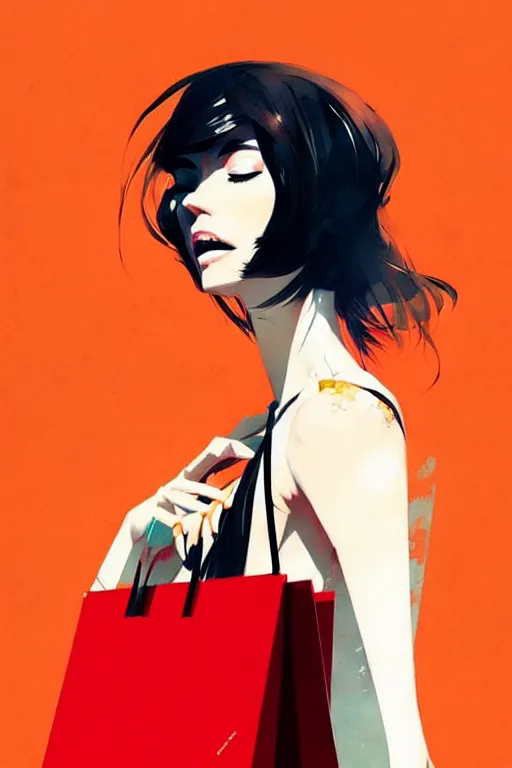 Image similar to a ultradetailed beautiful panting of a stylish woman with shopping bags, by conrad roset, greg rutkowski and makoto shinkai trending on artstation