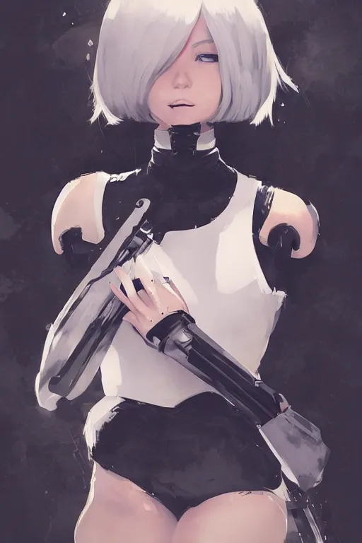 Image similar to a ultradetailed beautiful portrait panting of 2 b from nier automata, by conrad roset, greg rutkowski and makoto shinkai trending on artstation