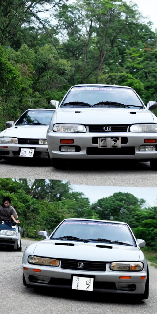 Image similar to man driving a import japanese car in the style of Initial D