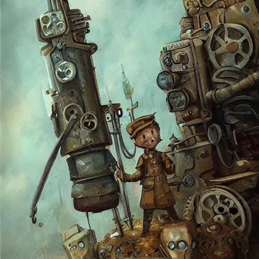 Image similar to wwii, steampunk, oil painting. by tony sandoval