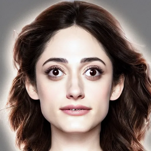 Image similar to round face Emmy Rossum, realistic, photo studio, HDR, 8k, trending on artstation