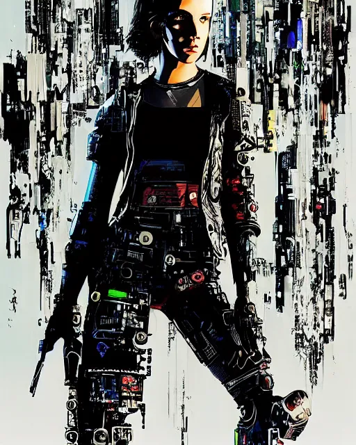 Image similar to professional portrait of cyberpunk millie bobby brown by yoji shinkawa