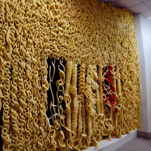 Image similar to a room made entirely of pasta, very detailed