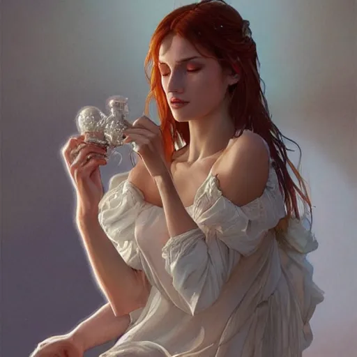 Prompt: ultra realistic illustration, bella thorne, nightgown, intricate, elegant, highly detailed, digital painting, artstation, concept art, smooth, sharp focus, illustration, art by artgerm and greg rutkowski and alphonse mucha