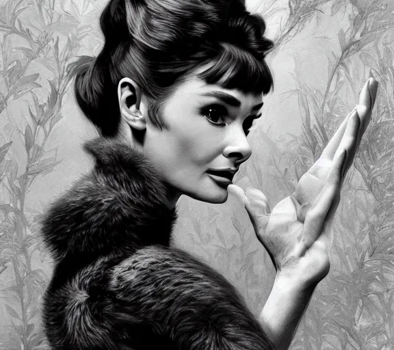 Prompt: photography audrey hepburn with hands - up and hairy armpits, deep focus, intricate, elegant, highly detailed, digital painting, artstation, concept art, matte, sharp focus, illustration, art by artgerm and greg rutkowski and alphonse mucha and gil elvgren