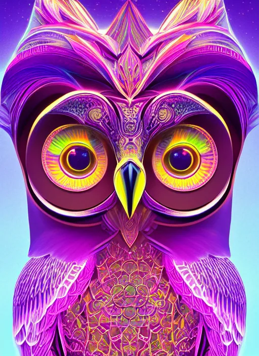 Image similar to symmetry!! product render poster vivid colors divine proportion owl, 神 圣, glowing fog intricate, elegant, highly detailed, digital painting, artstation, concept art, smooth, sharp focus, illustration,