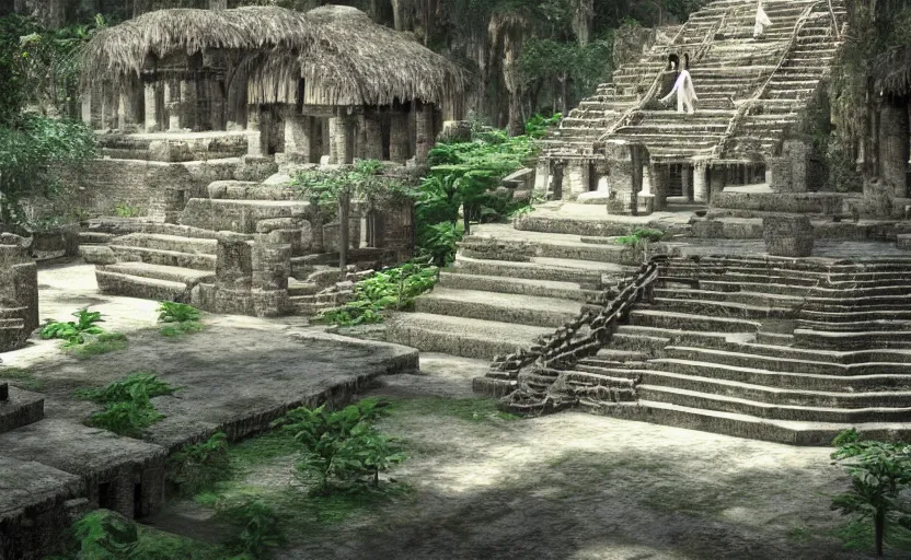 Image similar to Fashion Runway!, Catwalk!!, Platform in a Maya Temple in the Rainforest, Concept Art, Octane, Redshift, 4k