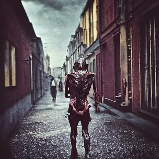 Prompt: men and women captured by evil walking the streets. footage of terrifying disfigured people roaming dark streets, very gory hyperrealistic vivid horror. photographed by dr seuss on instagram in full colour hd hdlr photography by national geographic