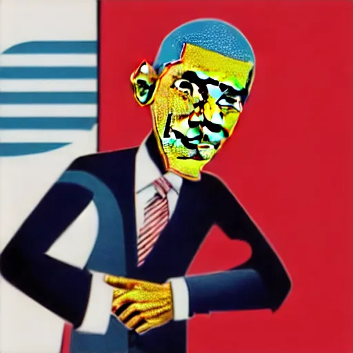 Image similar to Obama, graphic illustration by Jamie Hewlett, bold colors