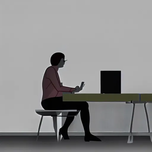 Image similar to human sitting in front of computer, vray, 5 5 mm