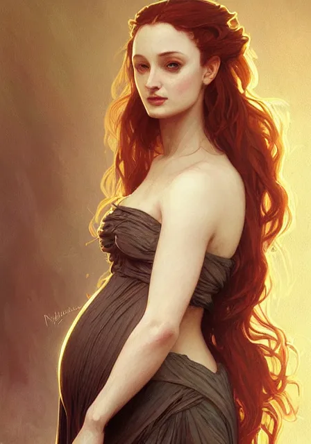 Prompt: sansa pregnant mummy zombie apocalypse, intricate, elegant, highly detailed, digital painting, artstation, concept art, smooth, sharp focus, illustration, art by artgerm and greg rutkowski and alphonse mucha and william - adolphe bouguereau