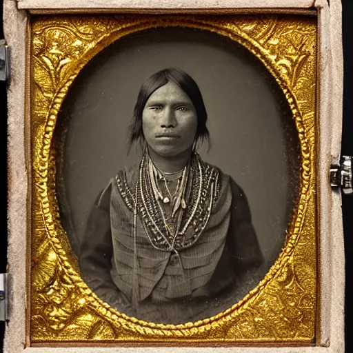 Image similar to portrait of an inca, daguerreotype